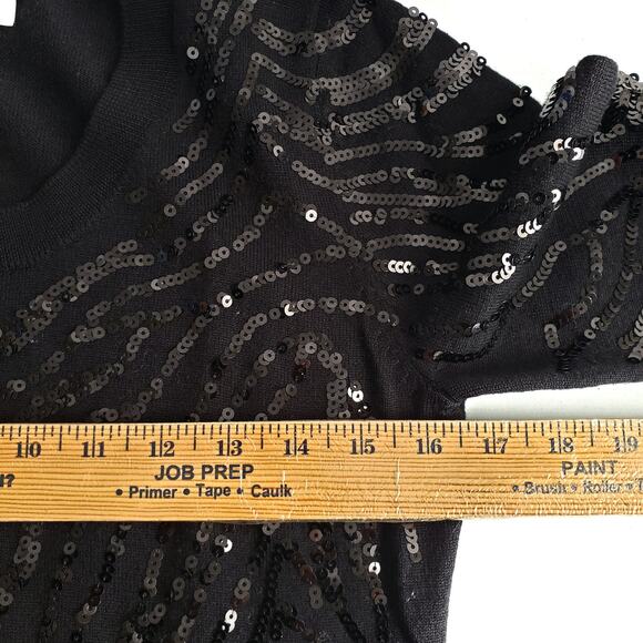 Women Calvin Klein V Neck Black Sequin Sweater Jumper S Holiday Cocktail Sparkle - Picture 7 of 10